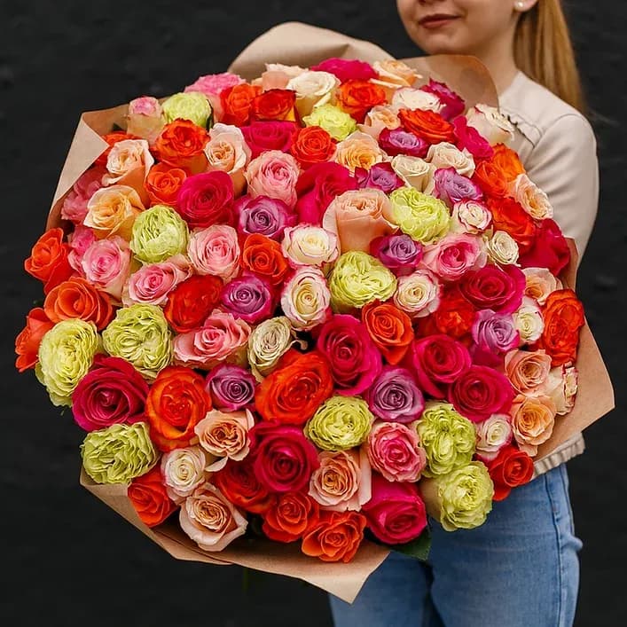 Розы разноцветные (50см) Эквадор