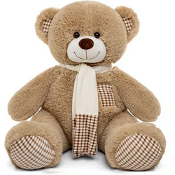 Игрушка Медведь Тоффи с белым шарфом, кофейный 110 см (208)
