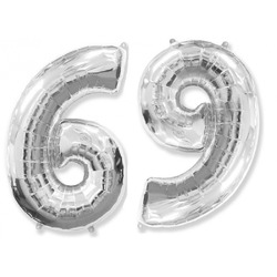 Шар 084 фольгированный, серебро ЦИФРА '6 9' 40 дюймов
