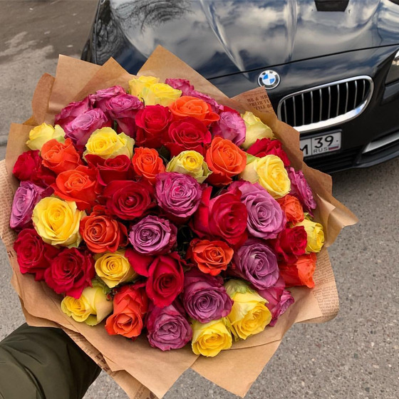 Розы разноцветные (50см) Эквадор
