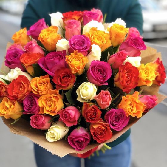 Розы разноцветные (40см) Эквадор