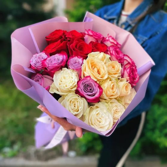 Розы разноцветные (40см) Эквадор