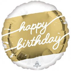 Шар 200 фольгированный, круглый, Happy Birthday, 18/46 см