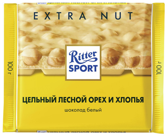 Шоколад 'Риттер Спорт' Цельный лесной орех и хлопья (молочный шоколад)